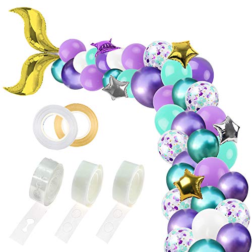 RUBFAC 311pcs Mermaid Party Supplies, Mermaid Tail Balloon Garland Set, Mermaid Arch Kit, for Mermaid Birthday Supplies, Under The Sea Party, Ocean Theme Party Supplies, Undersea Prefabricated