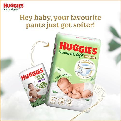 Image of Huggies Natural Soft Premium Baby Diaper Pants, Our No.1 Soft Pants, Medium (M) Size (7-12 Kgs), Monthly Pack of 240 diapers | Cloud Softness All over with India's 1st Cloud Touch Belt