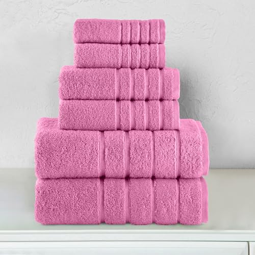 Image of Elegant Comfort 4 Lines Viscose Stripe 6-Piece Premium Towel Set - 100% Turkish Cotton High Absorbent Luxury Bathroom Towels - Includes 2 Washcloths, 2 Hand Towels and 2 Bath Towels Set, Light Pink