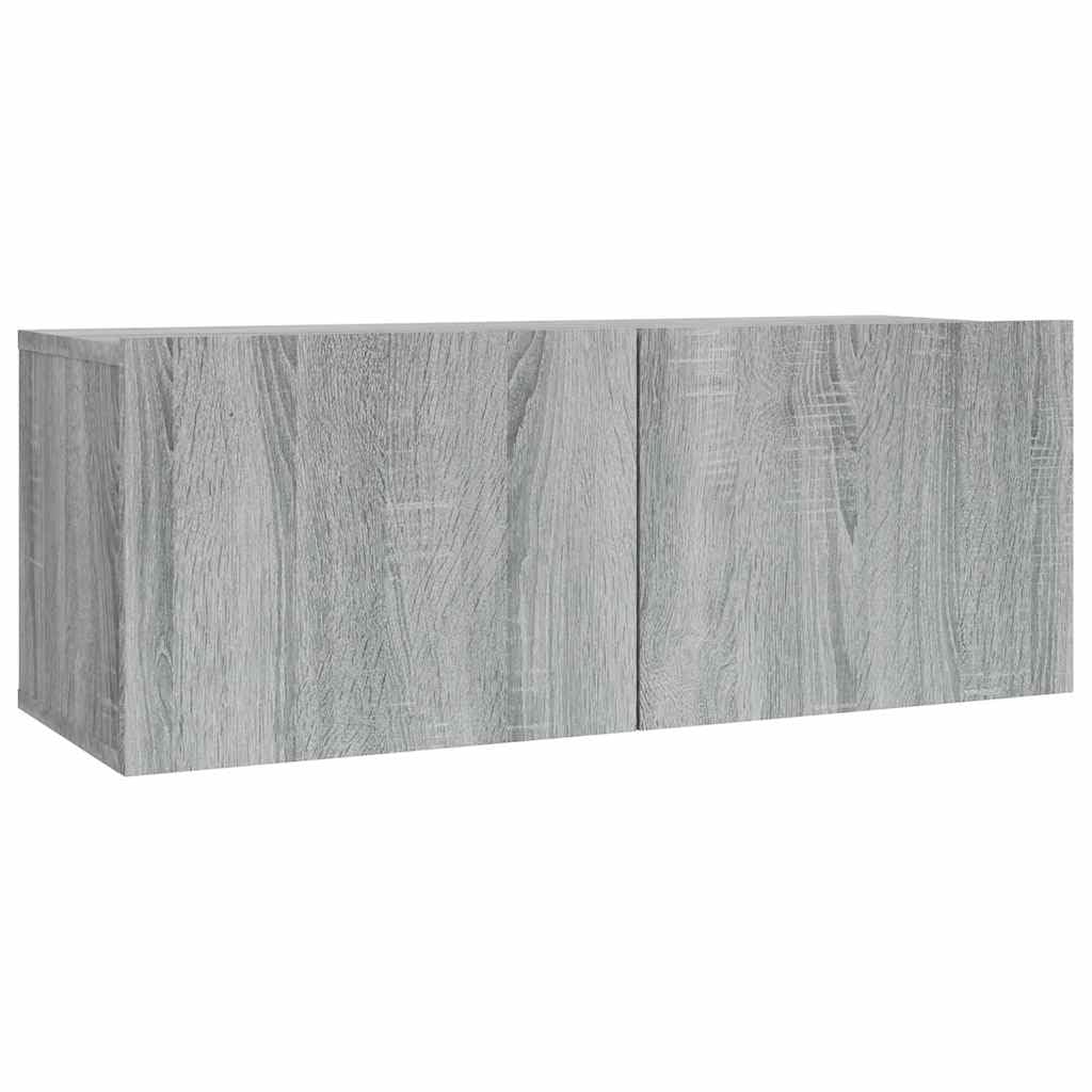 2-TLG. TV-Schrank-Set Wandmontage Grau Sonoma Holzwerkstoff