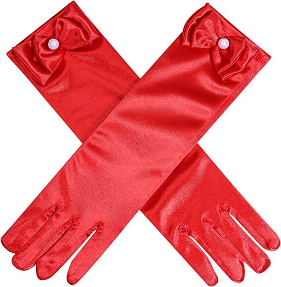L-Peach Kids Satin Bowknot Formal Gloves Girl's Princess Costume Gloves for Bride Party Halloween Christmas Cosplay - Image 2