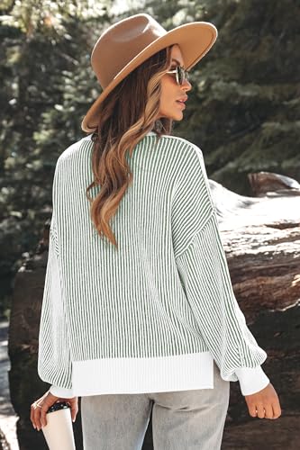 Image of Womens Sweaters Fall 2026 Clothes Oversized Striped Knit Top Winter Outfits | ETCYY Long Sleeve Colorblock Pullover Tops,Fall Sweaters For Women Trendy,Casual Work Office,Cream,Cute Oversized Sweater