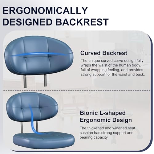 Image of Misolant Drafting Chair Without Arms, Tall Office Chair with Footrest Ring for Standing Desk, Small Faux Leather Executive Chair with Adjustable Height for Bar Lab Counter Height Desk, Navy Blue