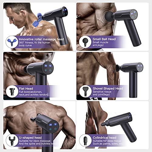 Rexin Scisfuture Massage Gun - Deep Tissue Percussion Massage with 6 Heads, 20 Speeds for Athletes, Relieves Sore Muscles