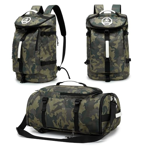 Floral gym duffel bag backpack, fashion wrestling bag,with shoe compartment, 4 kinds of back method waterproof travel sports walking laptop Lightweight (A-Camouflage)