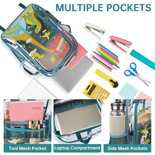 Clear Backpack for Boys Girls - 3 Pcs Dinosaur Transparent Backpack Heavy Duty with Lunch Bag Pen Case - PVC Clear Bookbag for Kids Kindergarten Elementary School Travel Stadium Events3