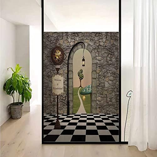 Cartoon Window Film Stained Glass Black Green Non-Adhesive Opaque Static Cling Vinyl Bathroom Door Stickers Decorative Coverings for Home Office