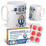 mundohuevo Pack taza + caramelos Espanyol | Regalo divertido para aficionados del Espanyol | Idea original para cumpleaños, Navidad o Día del Padre | Capacidad 350 ML