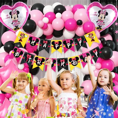 Image of Rozi Decoration Minnie Theme Birthday Decoration Combo Set - 68 Pcs Latex, Foil, Cardstock Items for Girls - Multicolor