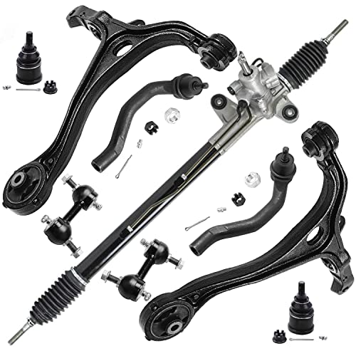 Image of Detroit Axle - 9pc Front End Rack and Pinion Kit for 2004-2008 TSX Power Steering Rack and Pinion Lower Control Arms Ball Joints Outer Tie Rod End Links Sway Bar End Links 2005 2006 2007 Replacement