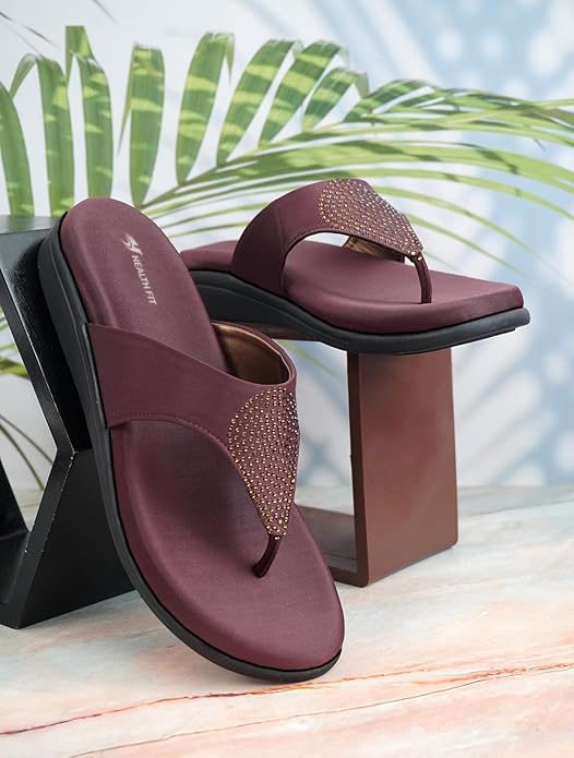 Image of HEALTH FIT EXTRA SOFT Women's Comfortable Memory Foam Doctor Slippers /Flip-Flops|Fashionable Casual & Stylish|Lightweight & Breathable|Outdoor Synthetic Casual Chappals Sandals Ladies & Girls HF21