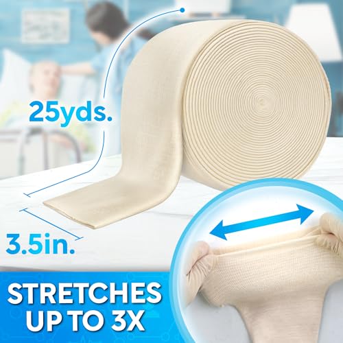 Image of Tubular Bandage, 3.5 inch x 25 yds / 75 ft,Stockinette Tubing for Ankles and Knees, Tubi Grip Size E Reusable Elastic Bandage Sleeve, Compression Tubes for Knees and Upper Arm