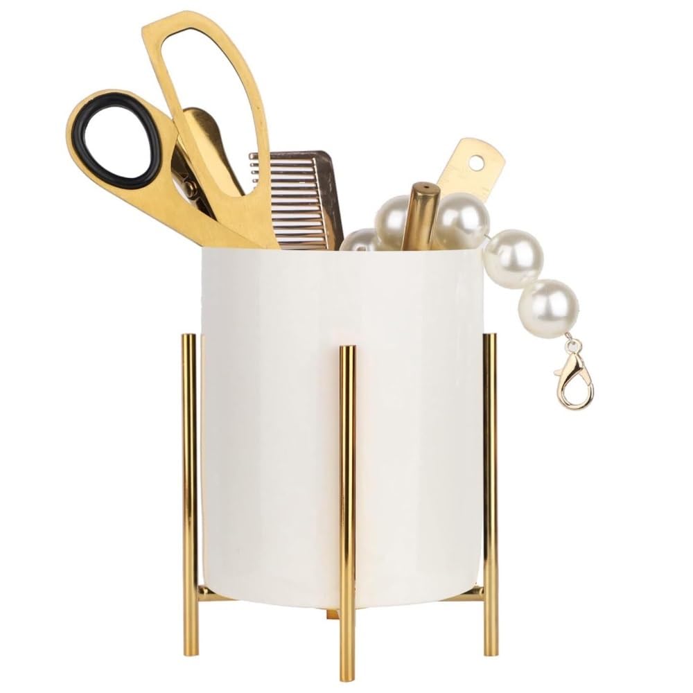 Organizador Escritorio Este Portalápices De Cerámica Escritorio Puede Contener Bolígrafos, Reglas, Tijeras, Pinceles Maquillaje, Etc para Oficina(Gold)