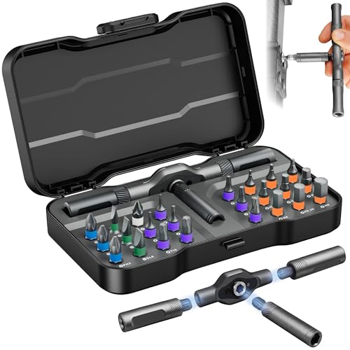 GOKEI ラチェットドライバーセット 24in1 磁気ドライバーセット S2鋼製 差替式 マグネット式ビット 磁力交換ビット マイナスドライバー プラスドライバー 六角 六星ドライバー PC 家庭用 自転車修理用 工具セット 工具キット