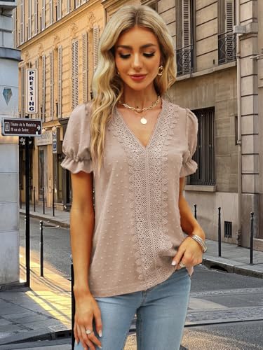 Womens Summer Tops 2025 Trendy Short Sleeve Shirts Spring Clothes V Neck Tshirts Fashion Blouses Casual Tunics4