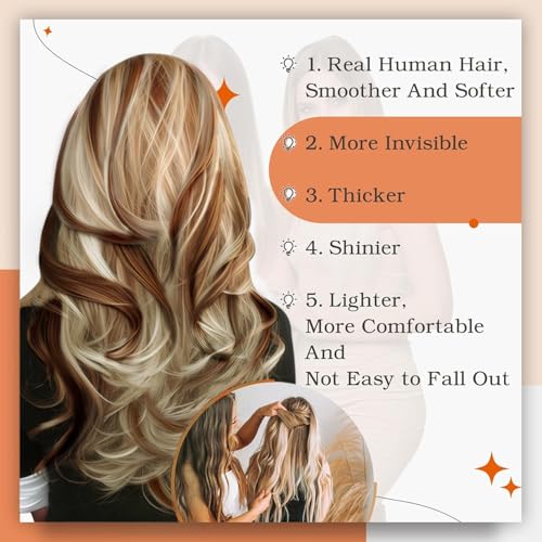 Image of Full Shine Tape in Extensions Color 330 Copper Brown Highlighted 800 Blonde 12Inch Short Double Sided Tape in Hair Extensions Human Hair 30Gram Remy Straight Skin Weft 20Pcs for Women