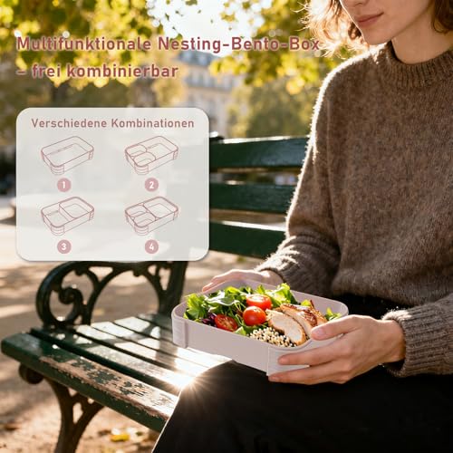 Swkien Brotdose Kinder mit Fächern, Auslaufsichere Lunchbox Bento Box Kinder, 1100ml 3 in 1 Jausenbox mit Fächern… – Ansicht 6