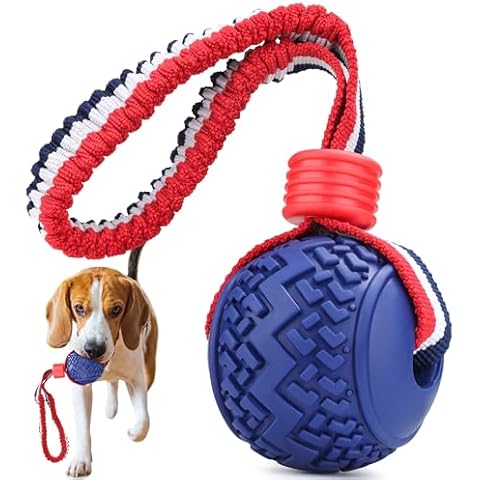 JAKPAK Dog Ball Interactive Tyre Dog Ball Rope Toy for Puppy Teething Chew Dogs Ball with Rope Kitten Dog Ball for Medium and Small Dog Ball with Rope for Tug of War, Training, Fetch(Blue) Cover