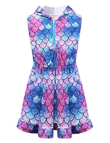Girls Cover Ups For Swimwear Blue Mermaid Terry Swim Cover Up Hooded Beach Coverup Robe, 4T 5T #TOP27