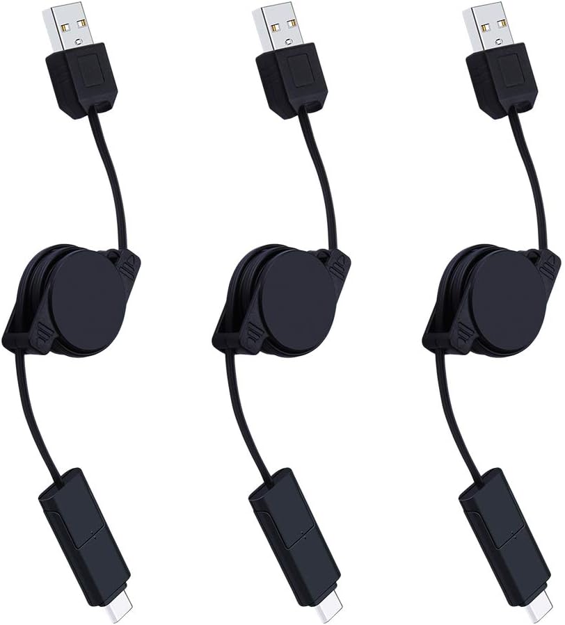 Retractable USB Cable, Sixsim 3Pack 3.3FT 2 in 1 Cable, Micro USB and Type C Charger Cable for Android,Samsung Galaxy S21 Ultra S20 FE 5G S10e S10 S9 S8 A80 A72 A52 Note20 Ultra,LG V60 G8 ThinQ G6 V30
