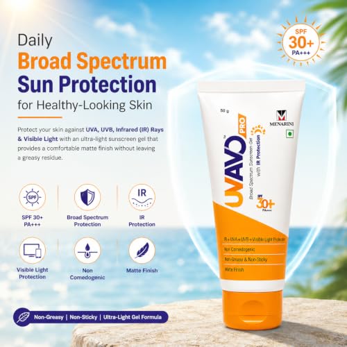 Image of UV-AVO PRO SPF 30+ PA+++ Sunscreen Gel 50g | Broad Spectrum Sun Protection with IR, UVA, UVB & Visible Light Defense | Oil-Free Matte Finish | Non-Comedogenic | Lightweight Daily Sunscreen (SPF 30)
