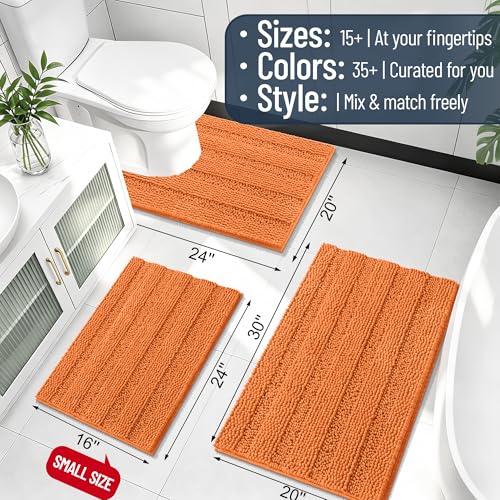 Image of Smiry Thick Chenille Bathroom Runner Rugs 44x24, Extra Absorbent Striped Bath Mat, Machine Washable, Rubber Backing, Long Bath Rugs for Bathroom, Tub & Shower, Home Decor Accessories, Clay