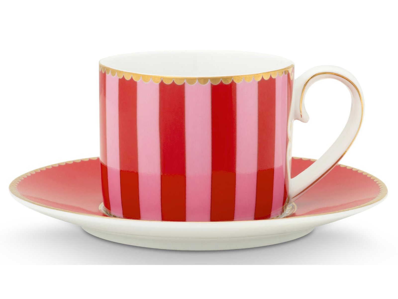Pip Studio Love Birds Stripes Red-Pink Espressotasse mit Untertasse 0,125l Set2