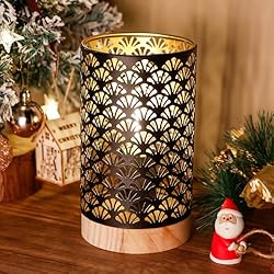 Lamparas Ventilador Jardin JHY DESIGN Lámpara de mesa con pilas de 22,5 cm de alto decorativo inalámbrico lámpara con bombilla LED en forma de ventilador con motivo batería para boda fiesta jardín interior(con base de madera)