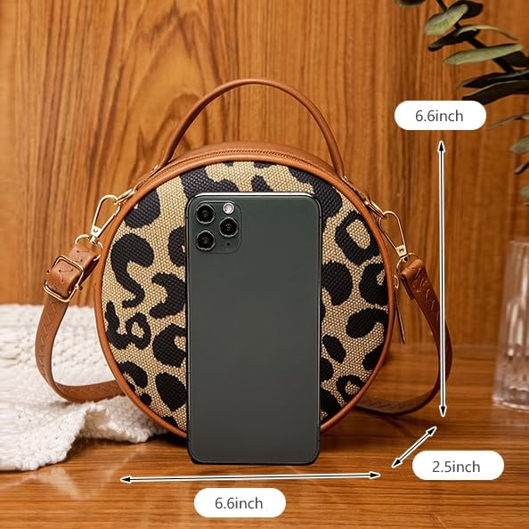 Vintage Leopard Print Small Round Bag Fashionable Versatile Shoulder Bag Stylish Accessories Ideal for Fashion Lovers Trendy Leopard Bag2