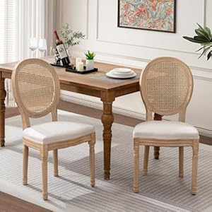 SoarFlash French Dining Chairs Set of 2, Vantage Dining Chair with Round Back, Wood Leg Farmhouse Country Rattan Dining Chair for Kitchen,Bedroom,Beige SoarFlash French Dining Chairs Set of 2 Vantage Dining Chair with Round Back Wood Leg Farmhouse Country Rattan Dining Chair for KitchenBedroomBeige