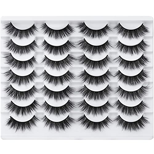 Wiwoseo Lashes Fake Eyelashes Wispy Natural Fluffy Lashes Pack Faux Mink Lashes Medium Length 14 Pairs Cat Eye Lashes False Eyelashes Pack