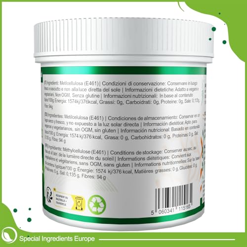 METHOCEL (Methylcellulose) 100g HERSTELLUNG WARMER GELE, DIE IM MUND SCHMELZEN (DEUTSCHE ETIKETTEN UND ANLEITUNGEN)