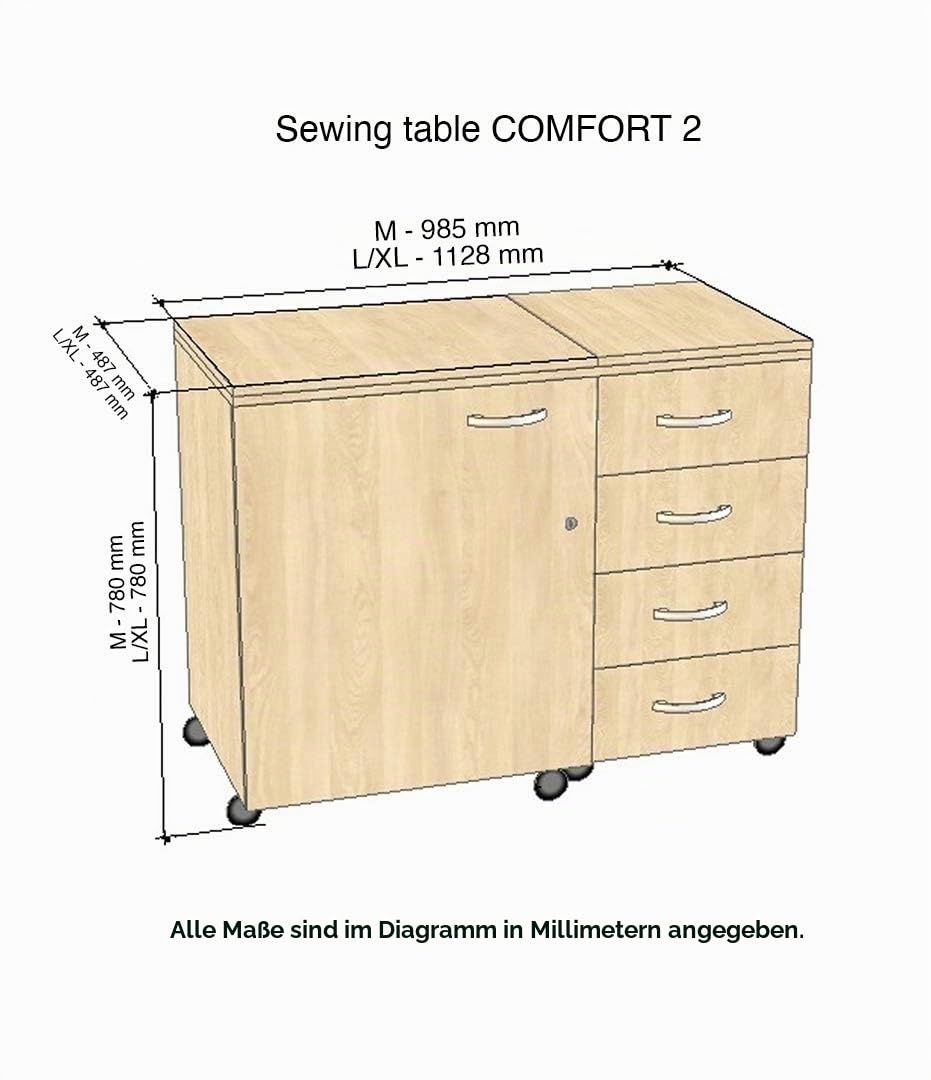 Comfort 2 | Nähmaschinenschrank | Nähmöbel | Nähtisch | (Beech Ellmau, M (Air-Lifter to 10kg))