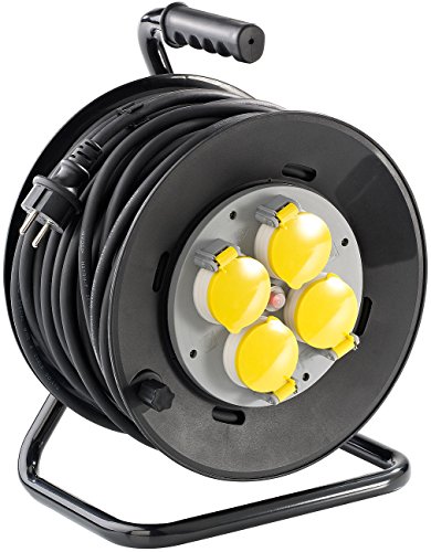 Verlängerungskabel: Kabeltrommel 40 m mit Thermo-Schutzschalter und 4 Buchsen, IP44 (außen Mehrfachstecker)