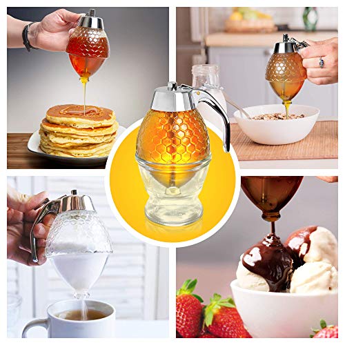 Gddxlm Honey Dispenser Is Leak-Free - Beautiful Transparent Honey Can Container Beehive Syrup Bottle Bee - Honey Dispenser Adopts Honeycomb Design And Bracket Maple Syrup Dispenser #TOP6