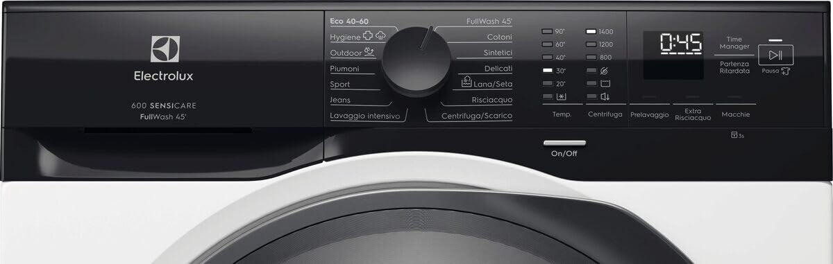 Electrolux EW6FZAM29 Lavatrice PerfectCare 600, 9 kg, Classe A, Tecnologia SensiCare, Programma Vapore, Opzione TimeSave, Motore Inverter, Display LED, Bianco