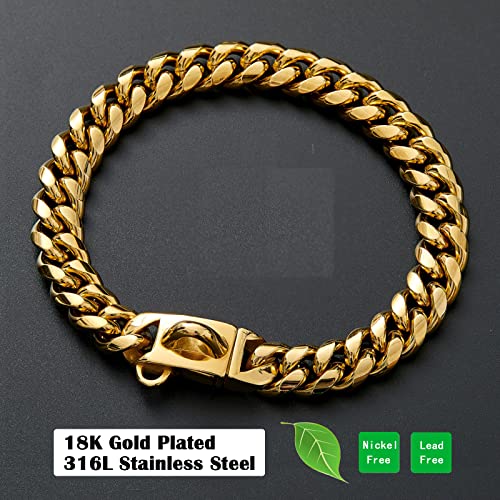 Strong Stainless Steel Gold Dog Chain Collar with Safety Buckle,14MM Cuban Link Chain Training Collar,Dog Necklace Walking Collars for Small Medium & Large Dogs Strong Stainless Steel Gold Dog Chain Collar with Safety Buckle,14MM Cuban Link Chain Training Collar,Dog Necklace Walking Collars for Small Medium & Large Dogs
