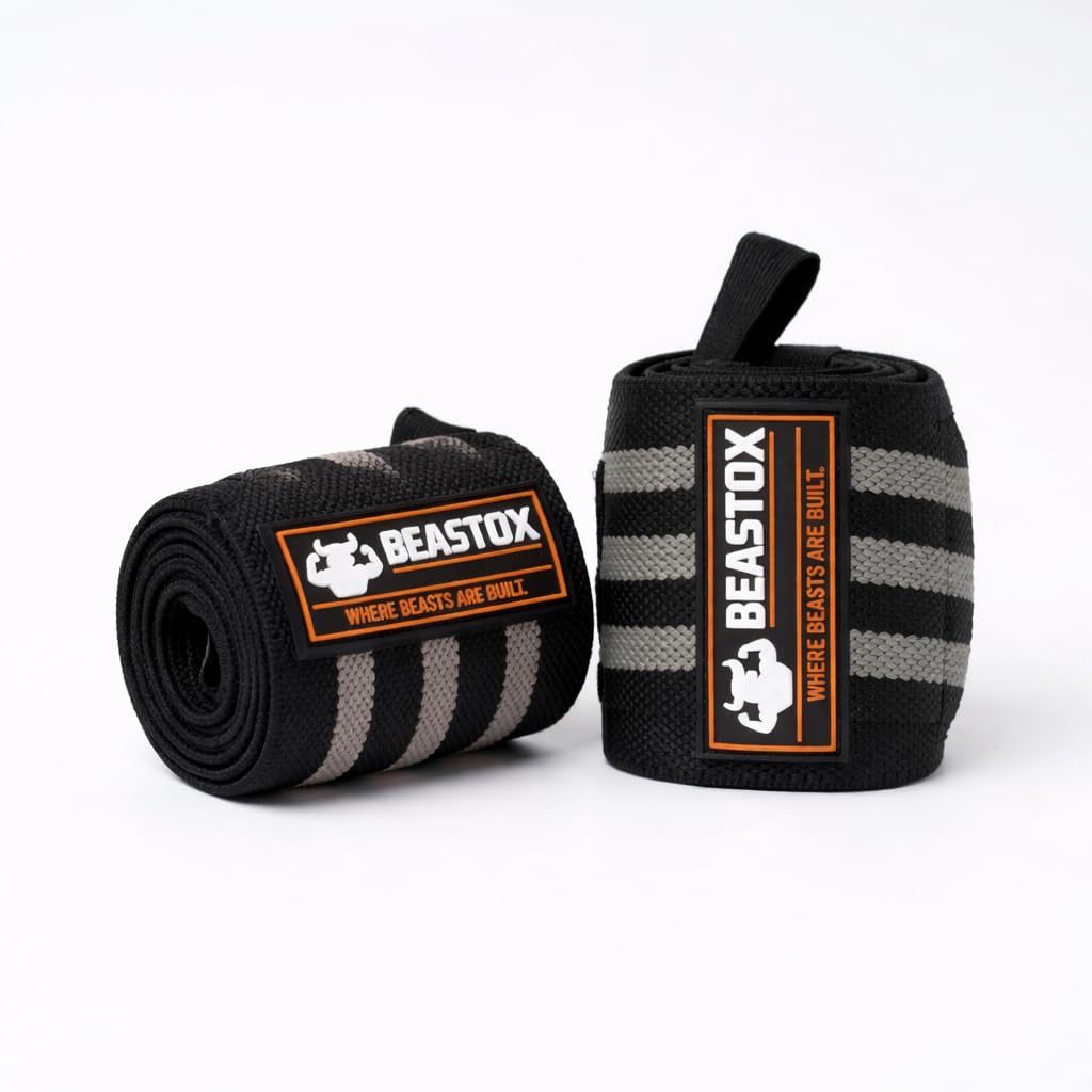 Wrist Wraps, Heavy Duty, Black and Orange Stripes, 18cm Long, 3cm Wide, Reinforced Stitching, Thumb Loop, Velcro Closure, Nylon (Grey)-picture-18