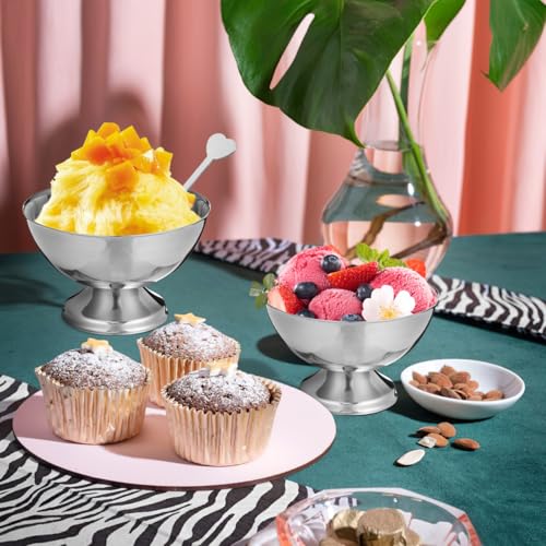 Image of DOITOOL Stainless Steel Salad Cups 3.93X3.93X7.67 Inch Metal Dessert Bowls for Ice Cream Snacks Fruit Serving Set of 3 Reusable Footed Bowls for Home Kitchen
