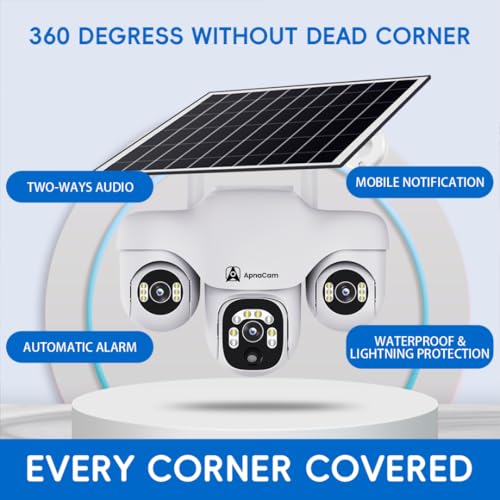 Image of 4G Solar Security Camera - Triple Lens 3MP PTZ Wireless Outdoor CCTV, Solar Powered, 360 Pan Tilt View, Color Night Vision, Motion Detection, Two-Way Audio, IP66 Waterproof, 128GB Support, No WiFi