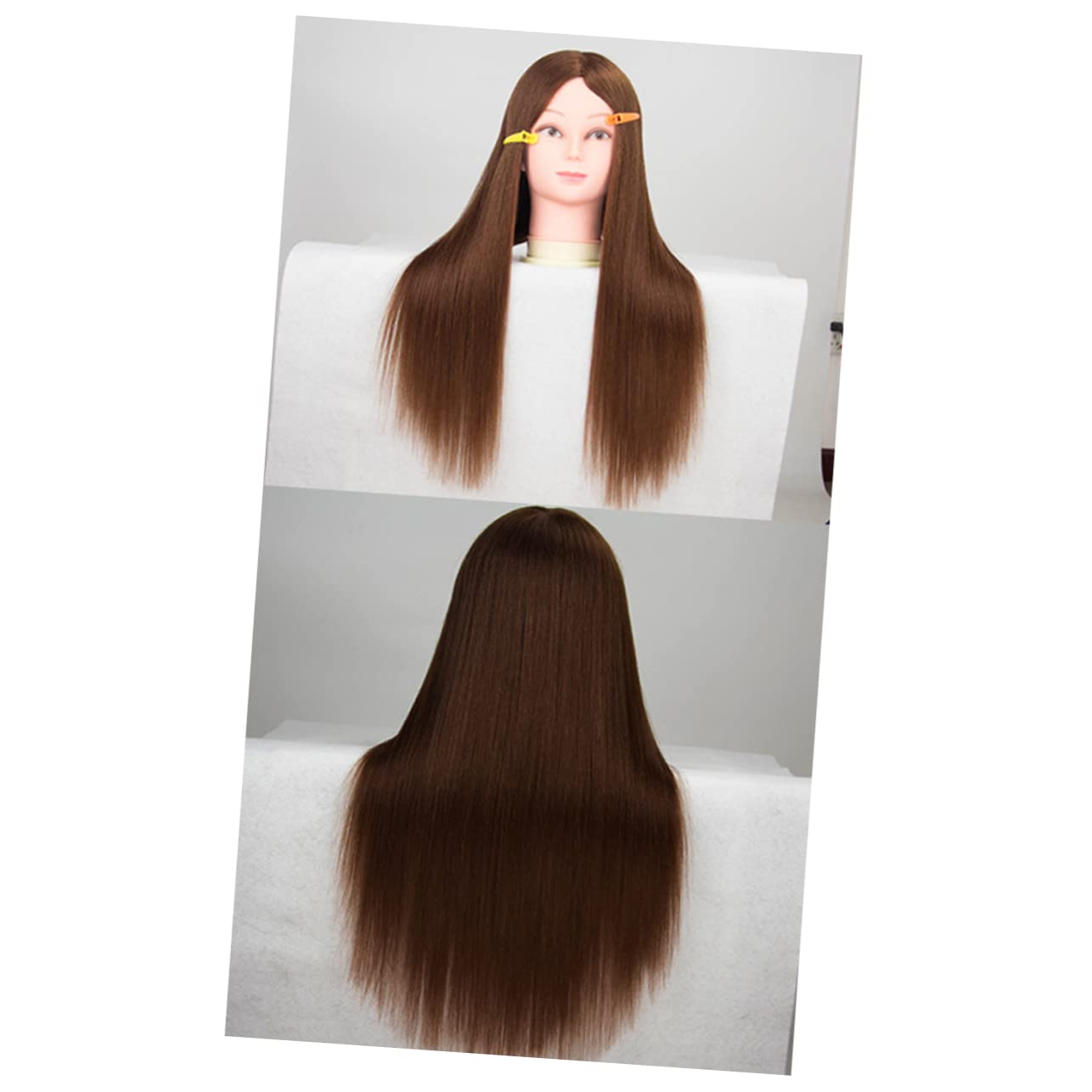Übungskopf aus Mischhaar für Friseurlehrlinge, Braun, 1 Stück