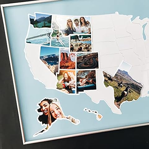 1DEA.me USA Photo Map - 50 States Travel Map - 24 x 36 in - Printed on Flexible Vinyl and Rewritable - Includes Secure Photo Maker - Unframed - Blue Cover