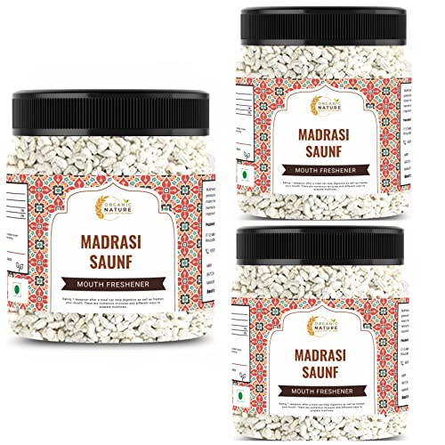 Image of Organic Nature Peppermint Fennel Seeds Madrasi saunf - White Saunf (Jar Pack) (900 Grams (Pack of 3 of 300 Grams))
