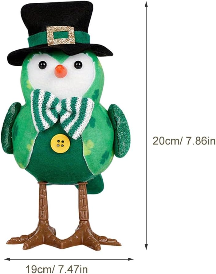 ABOOFAN 2pcs Plush Bird Decoration for St Patrick's Day, Decorative Lighted Bird Figurine with Hat, Holiday Tabletop Centerpiece, St Patrick's Day Supplies