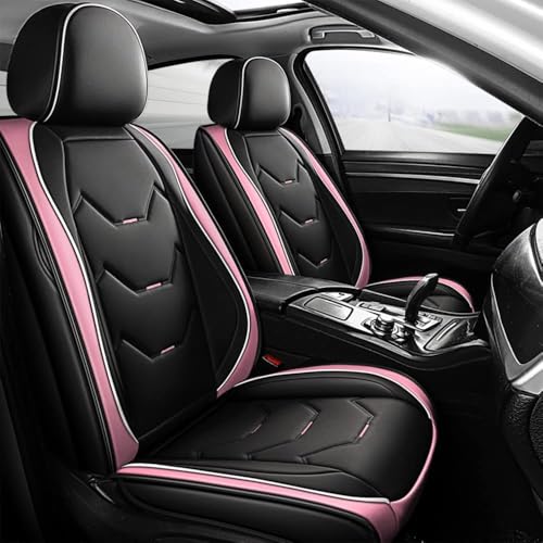 otoez Car Seat Covers Full Set 5 Seat Pink Leather Seat Cover for Car Waterproof Automotive Front and Back Seat Protectors for Most Sedens Trucks SUVs Black & Pink