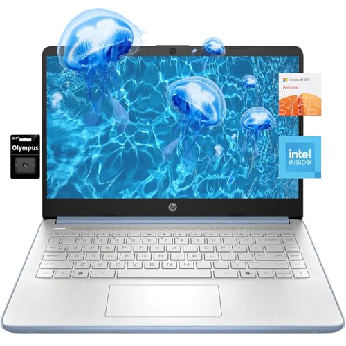 Image of HP 14 inch HD Student Business Laptop, Intel Quad-Core N4120, 16GB RAM, 384GB Storage, (128GB eMMC+256GB SD Card), 1 Year Office 365, Slim Design, Webcam, HDMI, Bluetooth, WiFi, Win 11 S, Blue