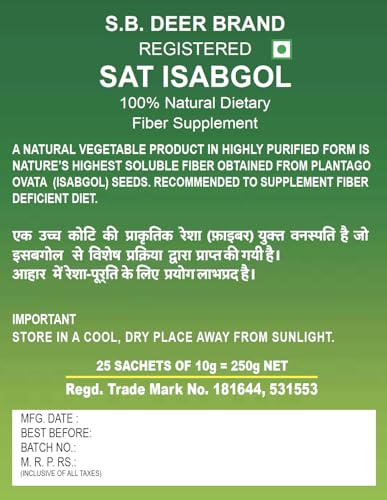 Image of Sat Isabgol Psyllium Husk HIRAN Brand 10g x 25 Sachets (Pack of 2)