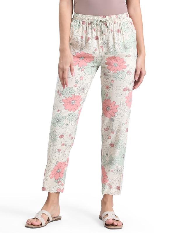 Image of GO COLORS Women Printed Woven Viscose Mid Rise Lounge Pants
