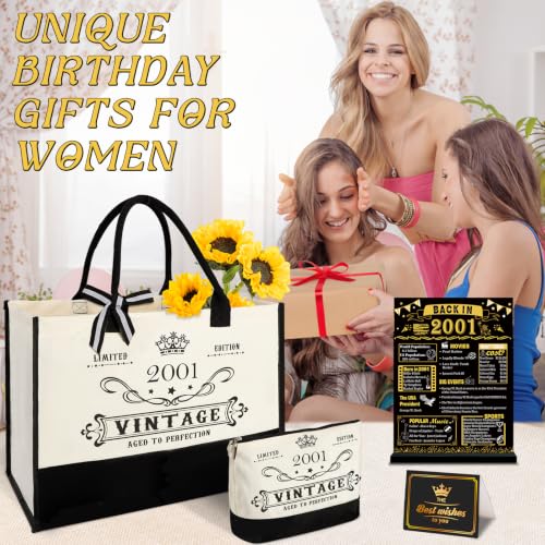 Image of 25th Birthday Gift for Women-Vintage 2001 Canvas Tote Bag,Makeup Bag,Poster