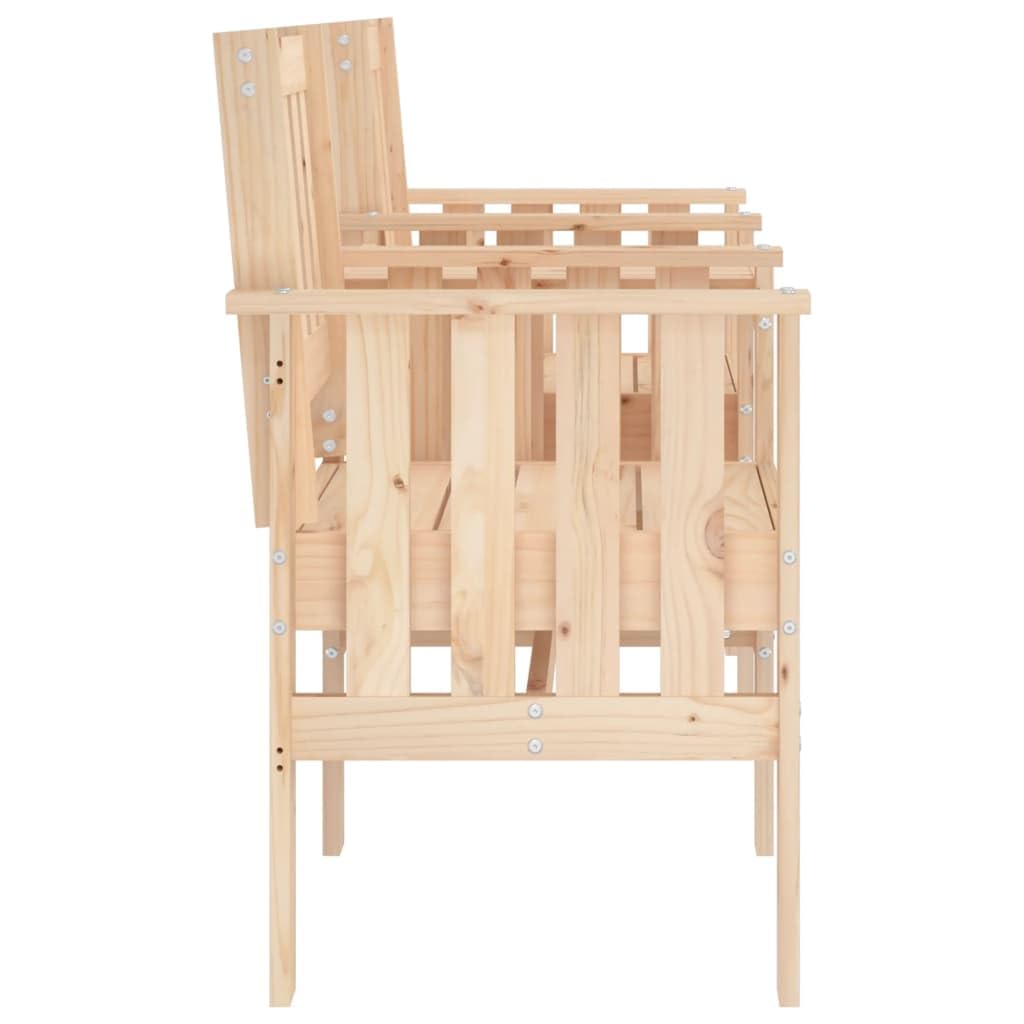 2-Sitzer Gartenbank mit integriertem Tisch und Armlehnen in Latten-Design und unterer Ablage